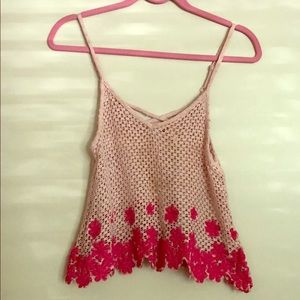 Free People pink crochet tank